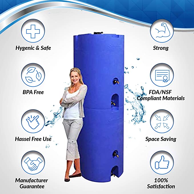 160 Gallon Water Storage Tank by WaterPrepared - Stackable Emergency Water Container with Biofilm Defender for Emergency Disaster Preparedness - Water Supply Tanks