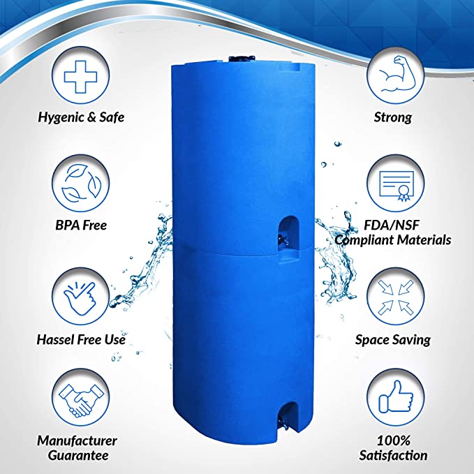 55 Gallon Water Storage Tank by WaterPrepared - Stackable Emergency Water Container with Biofilm Defender for Emergency Disaster Preparedness - Water Supply Tanks